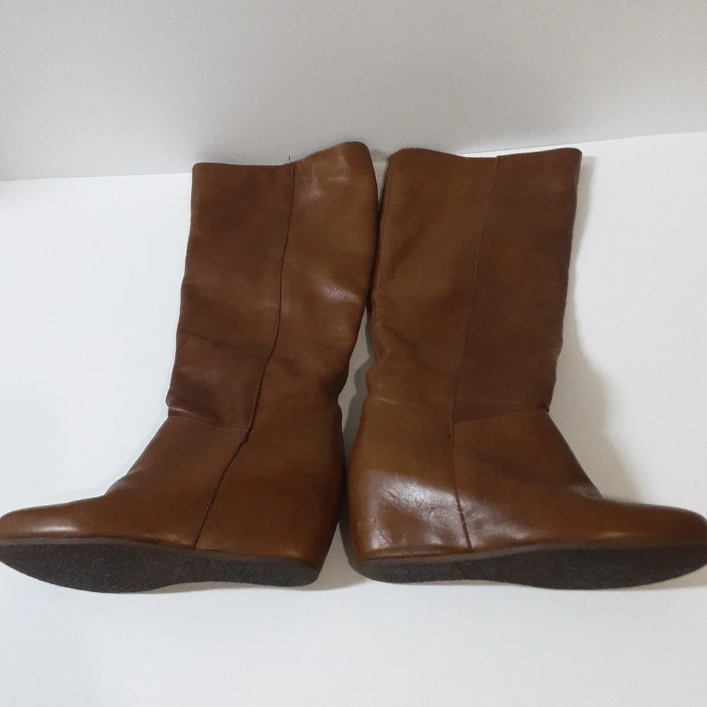 Mercanti Fiorentini leather boots heel knee  wedge brown women 38 pull on